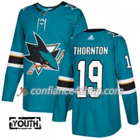 Adidas Maillot de Hockey San Jose Sharks Joe Thornton 19 2017-2018 Teal Authentic - Enfant